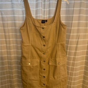 GAP Beige Khaki denim jumper Sleeveless Mini Dress L